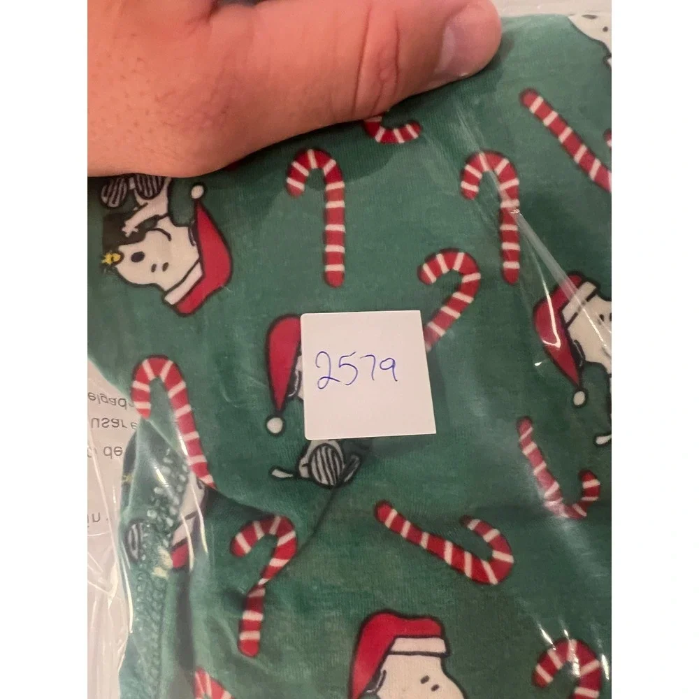 Hanna Andersson Peanuts Pajama Kids 130/ US 8 Green Snoopy Candy Cane Holiday